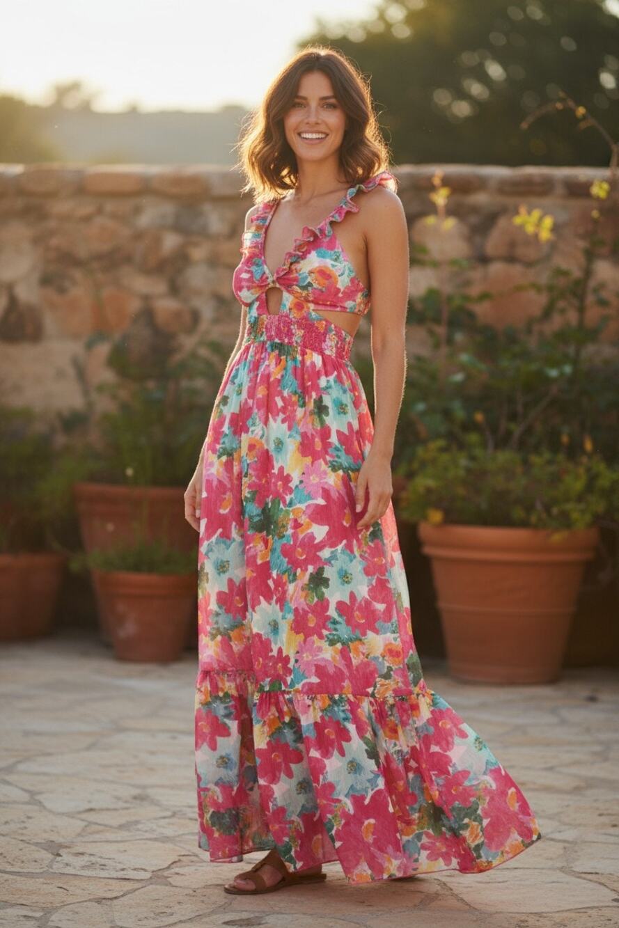 Tropical Floral One-Piece Swimsuit with Matching Sheer Cover-Up Maxi Skirt Set